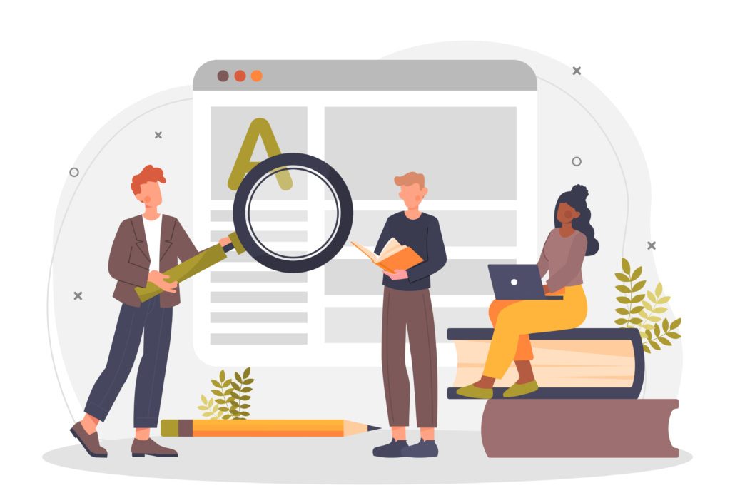 a depiction of a group of people working on their graduate research proposals