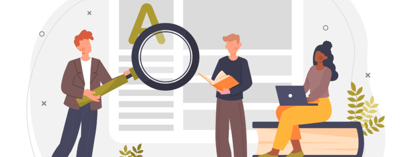 a depiction of a group of people working on their graduate research proposals