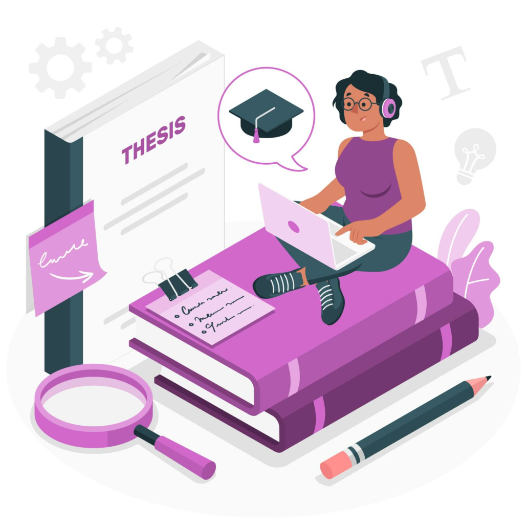 a depiction of an academic preparing their thesis defense 