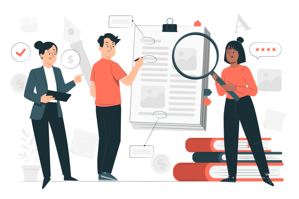 A vector depiction of researchers writing an academic abstract