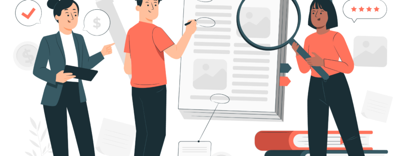 A vector depiction of researchers writing an academic abstract