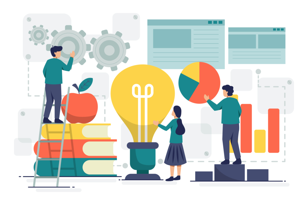 A vector depiction of researchers describing the research methodology for their journal article