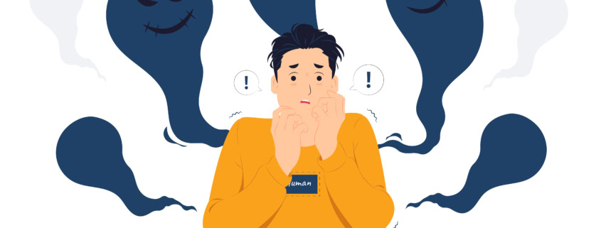 A depiction of an academic struggling with Imposter syndrome