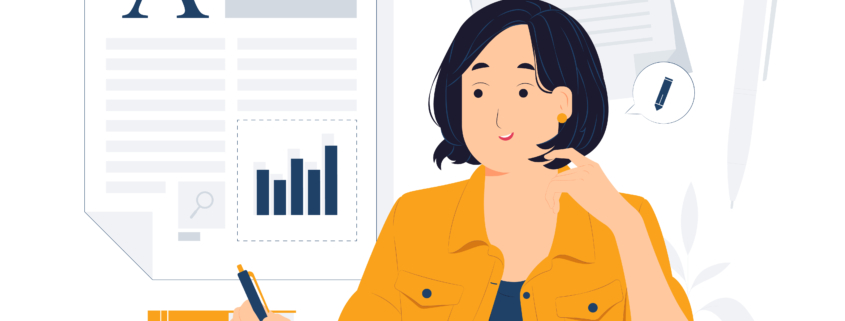 A vector depiction of a researcher writing an introduction for research papers
