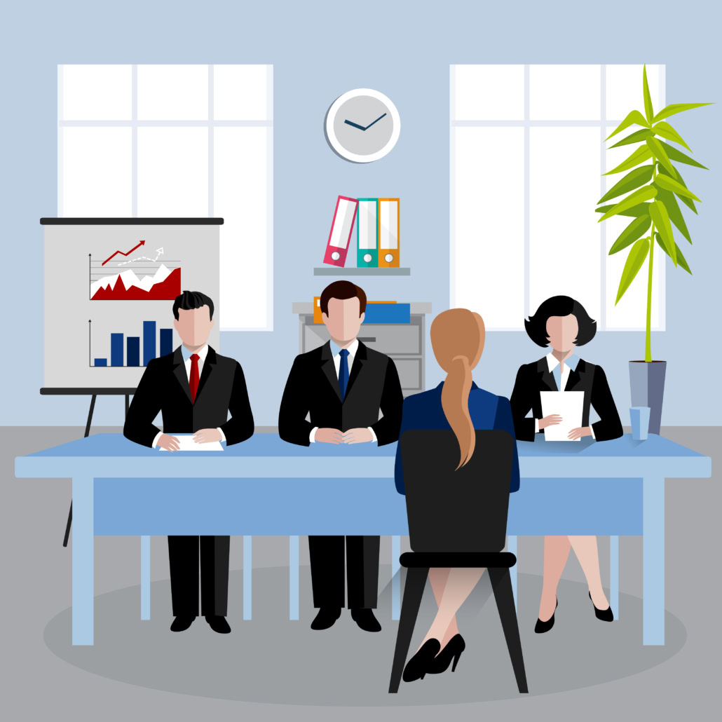 a depiction of a candidate answering graduate school interview questions