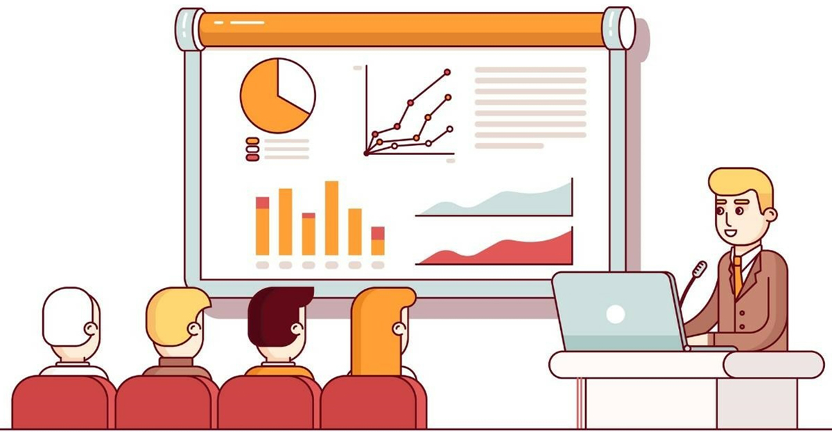 A vector of a researcher presenting at a conference
