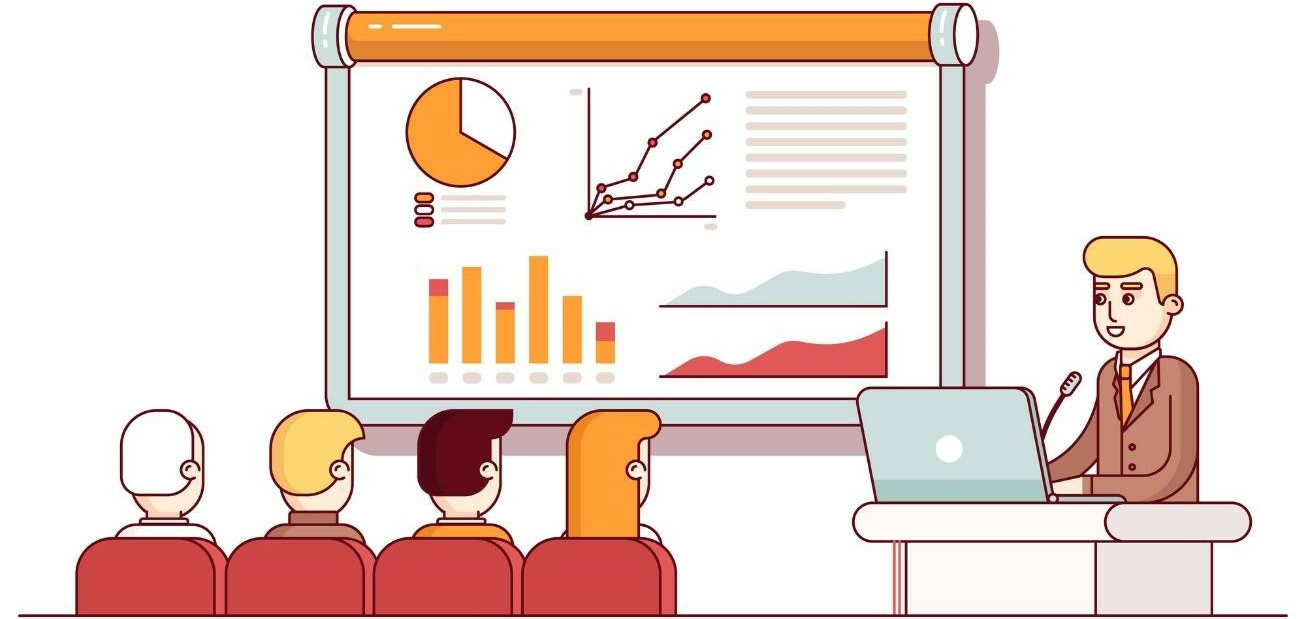 A vector of a researcher presenting a conference poster proposal