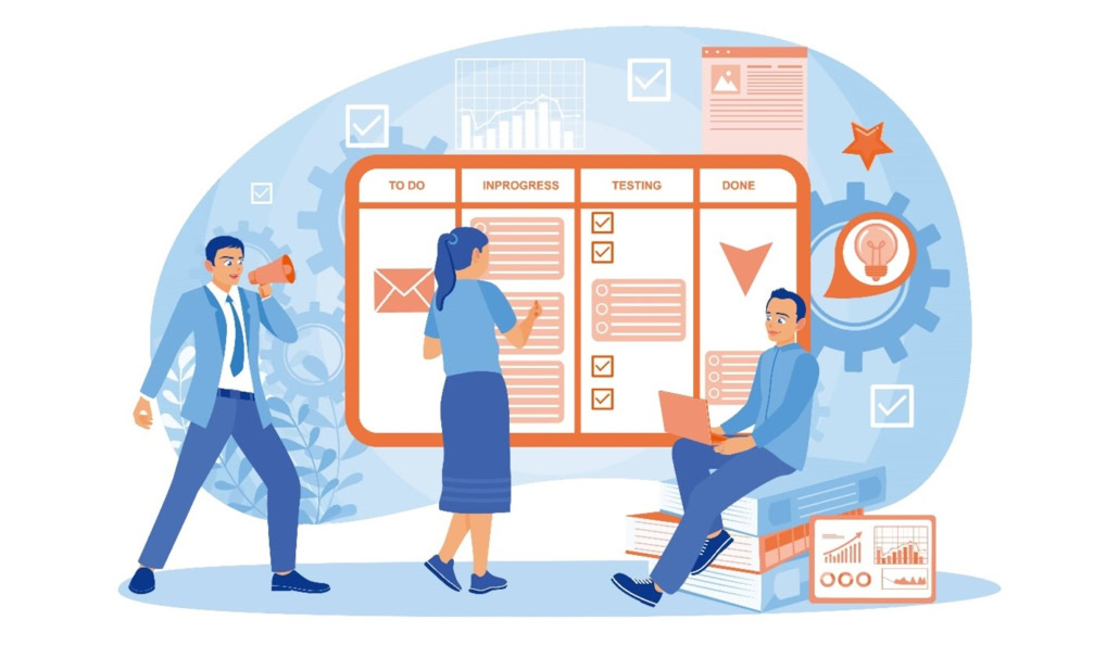 a depiction of a team managing a project pipeline
