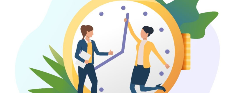a vector depiction of two people using time management best practices