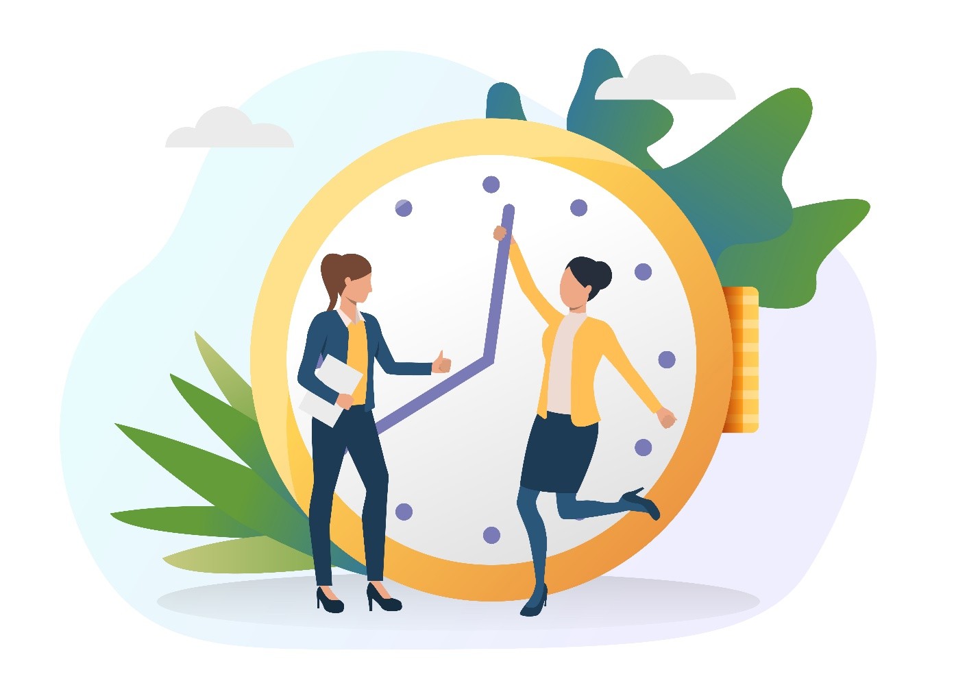 a vector depiction of two people using time management best practices