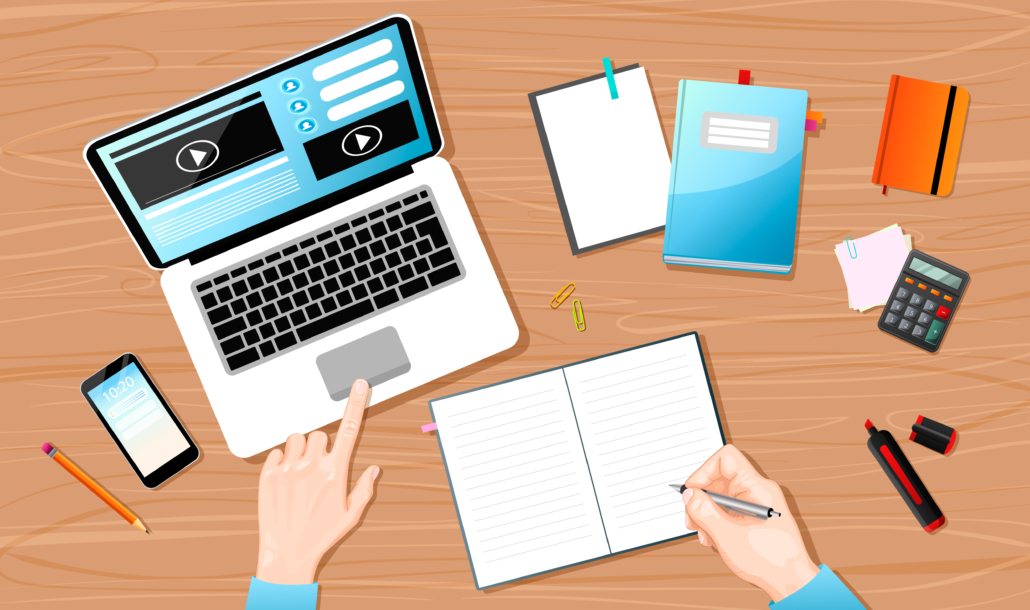 a vector depiction of a researcher working on an evidence brief
