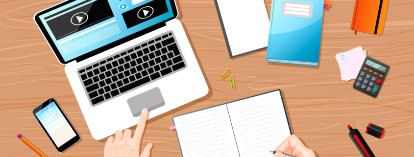 a vector depiction of a researcher working on an evidence brief